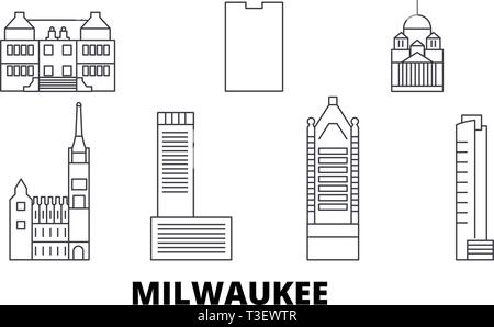 États-unis, Milwaukee City skyline voyages en ligne. États-unis, Milwaukee City ville contour vector illustration, symbole de voyage, sites touristiques Illustration de Vecteur