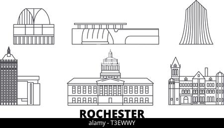 United States, New York Rochester skyline voyages en ligne. United States, New York city plan Rochester, symbole d'illustration vectorielle, voyages Sites touristiques Illustration de Vecteur