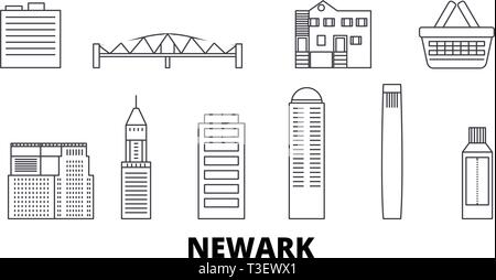 United States, ligne d'horizon voyage Newark. United States, contours de Newark city vector illustration, symbole de voyage, sites touristiques, monuments. Illustration de Vecteur