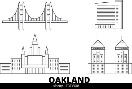 Oakland, États-Unis voyage ligne jeu skyline. United States, contours d'Oakland city vector illustration, symbole de voyage, sites touristiques, monuments. Illustration de Vecteur