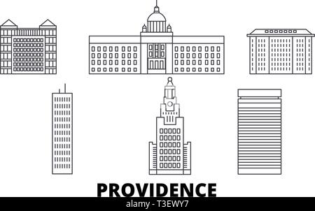 United States, Providence voyage ligne jeu skyline. United States, Providence contours city vector illustration, symbole de voyage, sites touristiques, monuments. Illustration de Vecteur