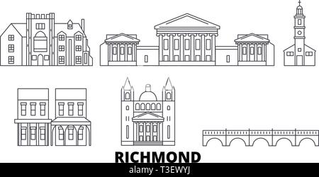 United States, Richmond skyline voyages en ligne. Etats Unis, Richmond ville contour vector illustration, symbole de voyage, sites touristiques, monuments. Illustration de Vecteur