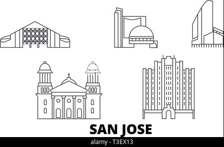 Etats Unis, San Jose voyages ligne jeu skyline. Etats Unis, San Jose contours city vector illustration, symbole de voyage, sites touristiques, monuments. Illustration de Vecteur