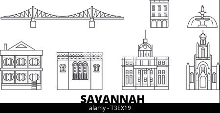 United States, Savannah voyage ligne jeu skyline. United States, contours de Savannah city vector illustration, symbole de voyage, sites touristiques, monuments. Illustration de Vecteur