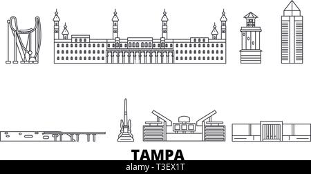 United States, Tampa skyline voyages en ligne. United States, Tampa contours city vector illustration, symbole de voyage, sites touristiques, monuments. Illustration de Vecteur