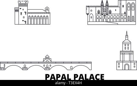 France,Palais des papes, ensemble épiscopal Pont Avignon voyage ligne. set skyline France,Palais des papes, ensemble épiscopal Pont Avignon ville Plan général Illustration de Vecteur