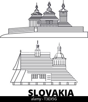 La Slovaquie, églises en bois dans la région des Carpates skyline voyages en ligne. La Slovaquie, églises en bois de la chaîne des Carpates Area Outline Illustration de Vecteur