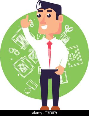Businessman élégante avec de part et d'icônes set vector illustration design office Illustration de Vecteur