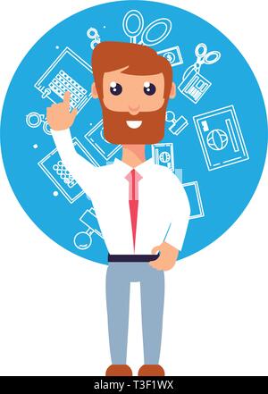 Businessman élégante avec de part et d'icônes set vector illustration design office Illustration de Vecteur