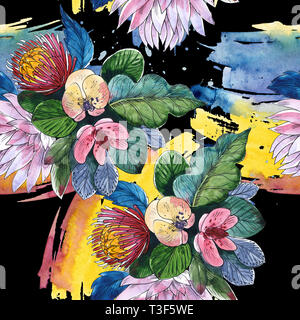 Bouquet de fleurs sauvages fleurs botanique floral. Contexte aquarelle illustration set. Motif de fond transparent. Banque D'Images