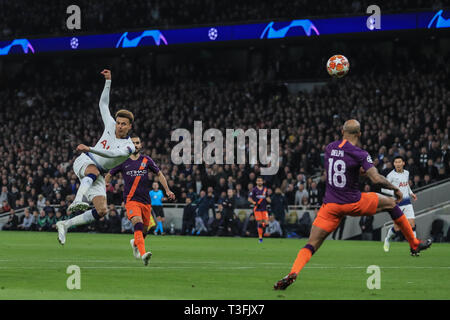 Tottenham Hotspur Stadium, Londres, Royaume-Uni. Apr 9, 2019.  ; Ligue des Champions, quart-de-finale, Tottenham vs Manchester City ; Alli Dele (20) de la balle de volée de Tottenham et juste à côté Crédit : Mark Cosgrove/News Images Nouvelles Images /Crédit : Alamy Live News Banque D'Images