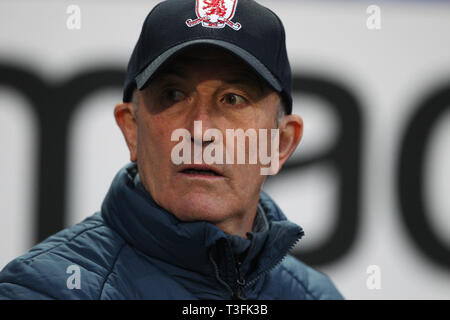 Bolton, Royaume-Uni. 09 avr, 2019. Tony Pulis le manager de Middlesbrough lors de la Sky Bet Championship match entre Bolton Wanderers et Middlesbrough à l'Université de Bolton Stadium Crédit : MI News & Sport /Alamy Live News Banque D'Images