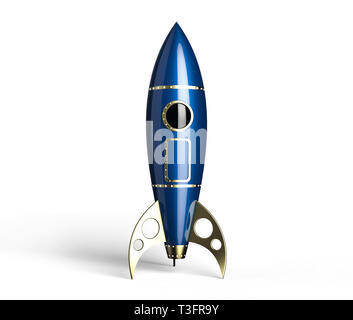 Rocket style ancien bleu sur fond blanc,3D Rendering. Banque D'Images