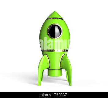 Rocket style vintage vert gras sur fond blanc, rendu 3D. Banque D'Images