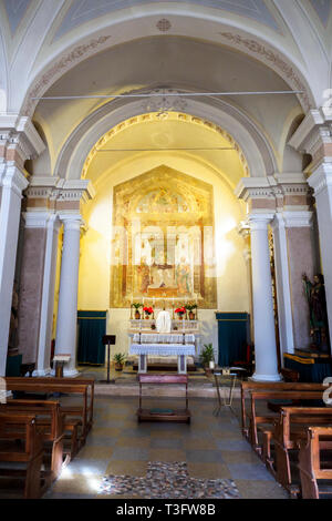 Sant'Antonio Abate tra i Santi Paolo Eremita e Marcello (1508) de Pietro Vannucci connu comme 'il Perugino' (1450 - 1523) - chiesa di San Pietro, Città della Pieve, Pérouse, Italie Banque D'Images