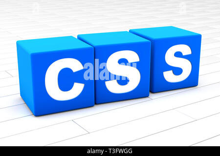 Rendu 3D illustration du mot CSS faite de cubes. Banque D'Images