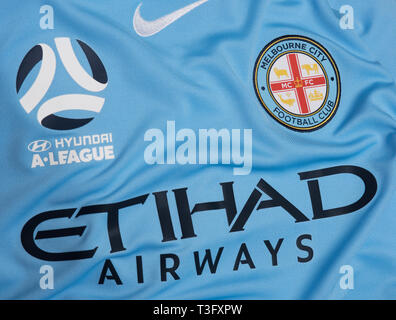 Close up of Melbourne City FC New Jersey. Banque D'Images