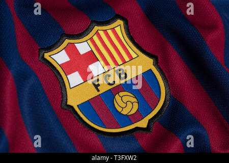 Close up, du FC Barcelone dans le new jersey. Banque D'Images