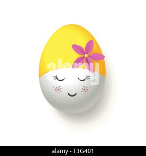 Happy Easter Egg avec bonnet de bain rétro jaune - isolé sur fond blanc Illustration de Vecteur