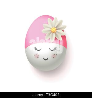 Happy Easter Egg avec retro rose bonnet de bain - isolé sur fond blanc Illustration de Vecteur