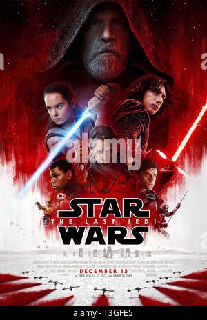 Star Wars : Jedi La Dernière Année : 2017 USA Réalisateur : Rian Johnson Ridley, Daisy, Mark Hamill, John Boyega Adam Driver, Carrie Fisher, Oscar Isaac Poster (USA Banque D'Images