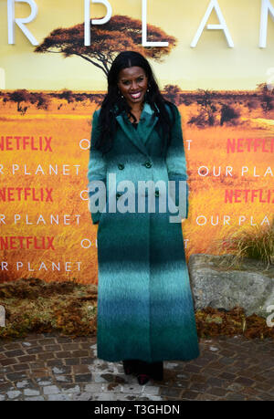 June Sarpong assister à la première mondiale de notre planète de Netflix, tenue au Musée d'Histoire Naturelle de Londres. Banque D'Images