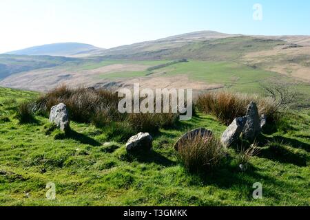 Le cercle de pierre Hirnant freiner l'inhumation cercle supérieur de la vallée de Rheidol cairn Ceredigion Pays de Galles Cymru UK Banque D'Images