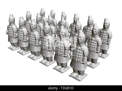 Groupe de guerriers de terre cuite. Sculptures de guerriers en terre cuite ancienne. 3D. Vue isométrique. Vector illustration Illustration de Vecteur