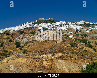 Vue du monastère de st.John dans l'île de Patmos, Dodécanèse, Grèce. Banque D'Images