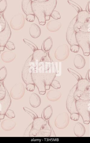 Motif lapin Vector lineart. Carte printemps mignon. La texture de lapin de Pâques Illustration de Vecteur