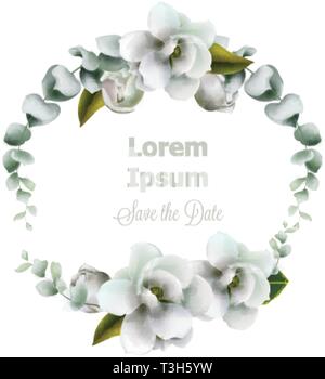 Couronne de fleurs blanches aquarelle vecteur. Belle invitation de mariage, cérémonie, enregistrer la date, de l'accueil Illustration de Vecteur