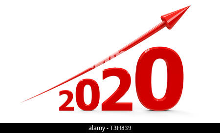 Flèche rouge vers le haut représente la croissance de l'année 2020, le rendu en trois dimensions, 3D illustration Banque D'Images