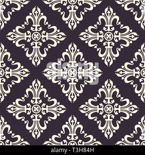 Ornement baroque Vintage floral damask, modèle sans couture, vector illustration. Oriental beige sur fond violet foncé remplages, rétro rococo antique Illustration de Vecteur