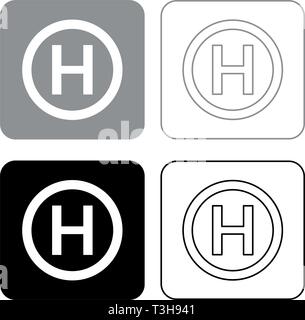 Atterrissage pour hélicoptère Hélicoptère place Icon Set vector illustration couleur gris noir style plat simple image Illustration de Vecteur