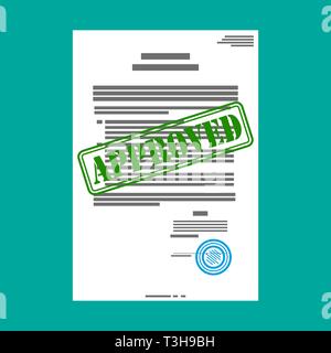 Document papier approuvé approuvé green, stamp. Vector illustration style de télévision Illustration de Vecteur