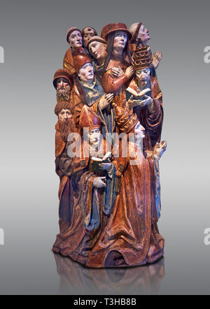 L'allégement en bois peint de retable sculpté de deux papes, un Cardinal, un évêque d'un canon et 7 prêtres priant faite en 1505 par Daniel Mauch de Ulm. Banque D'Images