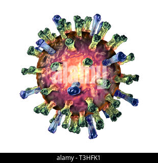 Concept de cellule du virus de la rougeole comme une maladie infectieuse microscopiques isolé sur un fond blanc comme un 3d illustration. Banque D'Images