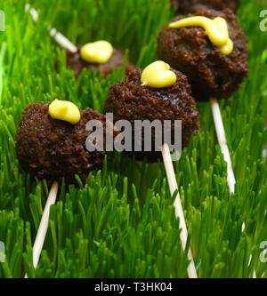 Falafel balles avec sauce hollandaise sur le plat en cristal Banque D'Images