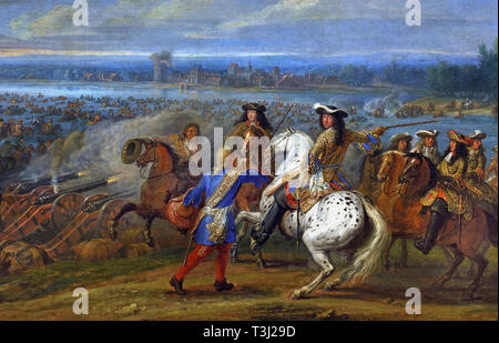 Traverser le Rhin, 1672, Adam Frans van der Meulen, 1632 - 1690, Belge, Belgique, flamand (le roi Louis XIV - Dutch War (1672-1678) Le passage du Rhin par l'armée royale le 12 juin 1672. ) En France, le français. Banque D'Images