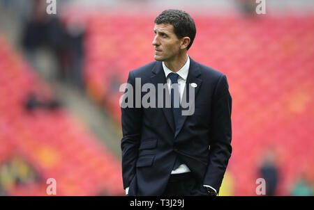 Watford manager Javi Gracia inspecte le pas en avant de la FA Cup semi finale au stade de Wembley, Londres. Banque D'Images