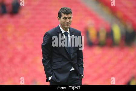 Watford manager Javi Gracia inspecte le pas en avant de la FA Cup semi finale au stade de Wembley, Londres. Banque D'Images