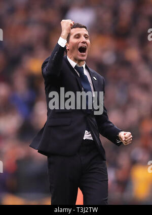 Watford manager Javi Gracia célèbre après le coup de sifflet final lors de la FA Cup semi finale au stade de Wembley, Londres. Banque D'Images