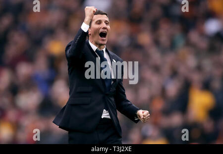 Watford manager Javi Gracia célèbre après le coup de sifflet final lors de la FA Cup semi finale au stade de Wembley, Londres. Banque D'Images