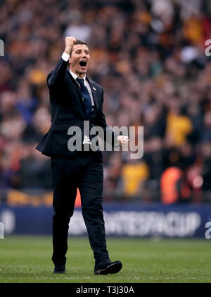 Watford manager Javi Gracia célèbre après le coup de sifflet final lors de la FA Cup semi finale au stade de Wembley, Londres. Banque D'Images