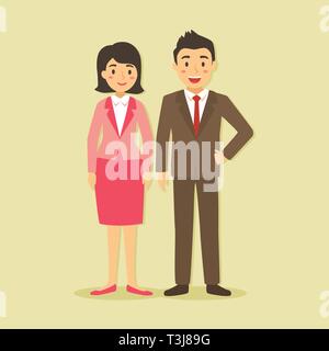 Vector illustration of businessman and businesswoman équipe dans light brown fond crème. Illustration de Vecteur