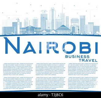 Contours Nairobi Kenya City Skyline bleu avec les bâtiments et l'espace de copie. Vector Illustration. Les voyages d'affaires et le concept d'architecture moderne. Illustration de Vecteur