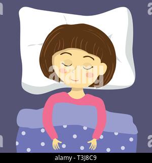 Cute little girl dormir sur le lit d'une couverture Illustration de Vecteur