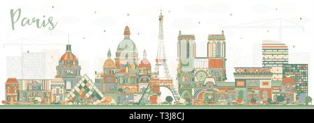 Paris France Ville avec des bâtiments de couleur. Vector Illustration. Les voyages d'affaires et le concept avec l'architecture historique. Illustration de Vecteur