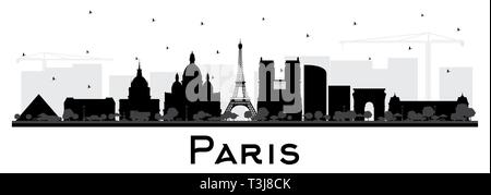 Paris France Ville Silhouette aux bâtiments noir isolé sur blanc. Vector Illustration. Illustration de Vecteur