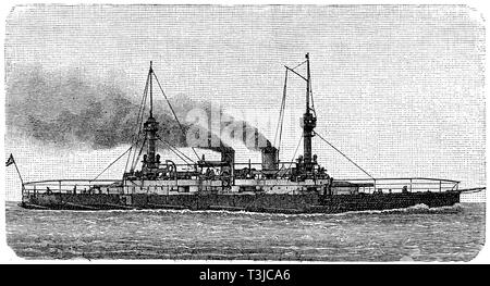 Ram cruiser, SMS Impératrice et Reine Marie-Thérèse, illustration historique, 1880, Autriche Banque D'Images